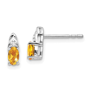 14k White Gold Citrine and Diamond Post Earrings (Style XBS253)