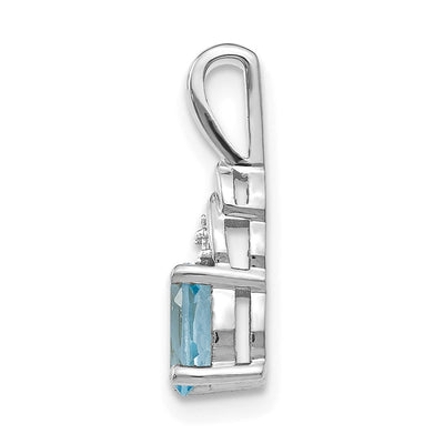 14K White Gold Blue Topaz and Diamond Pendant, 16 x 4mm