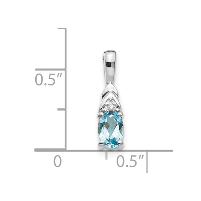 14K White Gold Blue Topaz and Diamond Pendant, 16 x 4mm