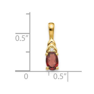 14K Garnet and Diamond Pendant, 16 x 4mm