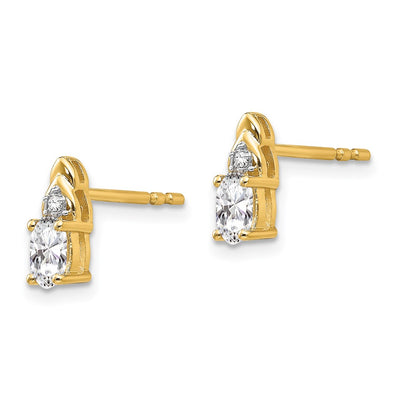 14K White Topaz and Diamond Earrings, 9 x 4mm
