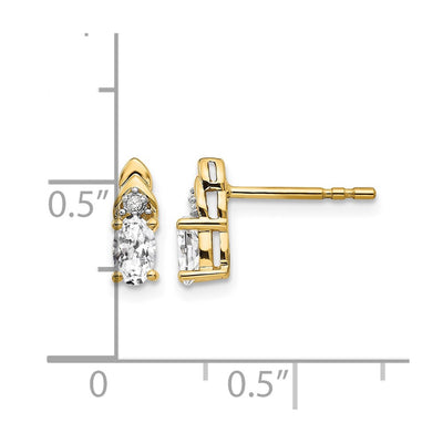 14K White Topaz and Diamond Earrings, 9 x 4mm