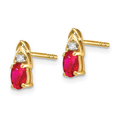 14K Ruby and Diamond Earrings, 9 x 4mm