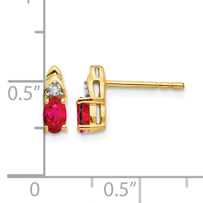 14K Ruby and Diamond Earrings, 9 x 4mm