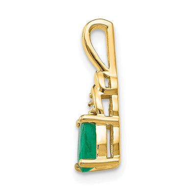 14K Emerald and Diamond Pendant, 16 x 4mm