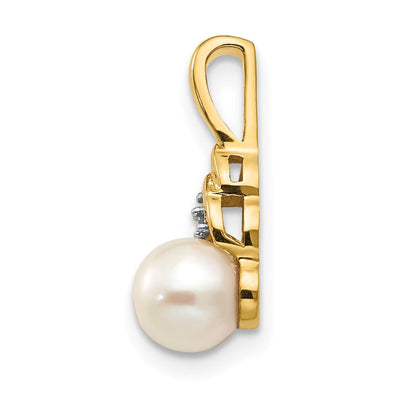 14K FW Cultured Pearl and Diamond Pendant, 16 x 6mm