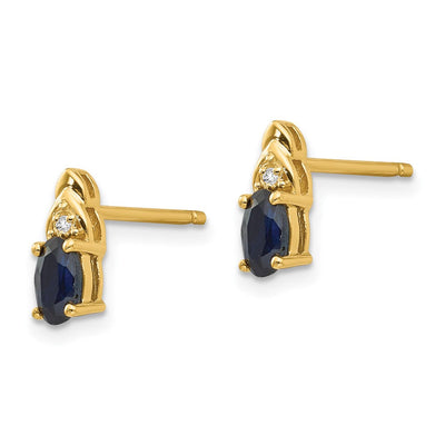 14K Sapphire and Diamond Earrings, 9 x 4mm