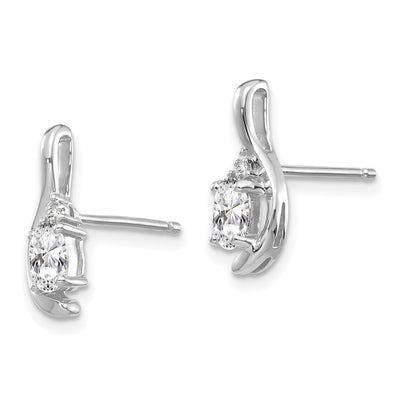 14K White Gold White Topaz and Diamond Post Earrings, 14 x 5mm
