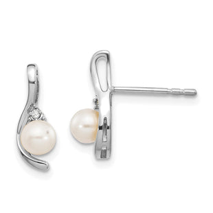 14k White Gold FW Cultured Pearl and Diamond Post Earrings (Style XBS382)