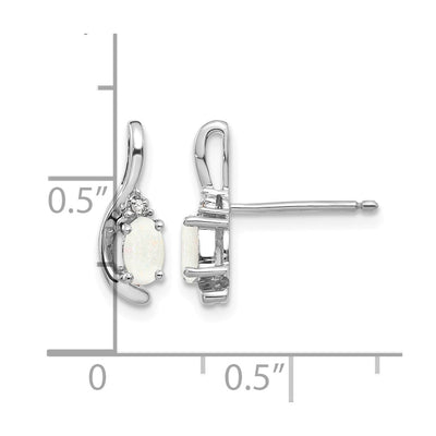 14K White Gold Opal and Diamond Post Earrings, 14 x 5mm