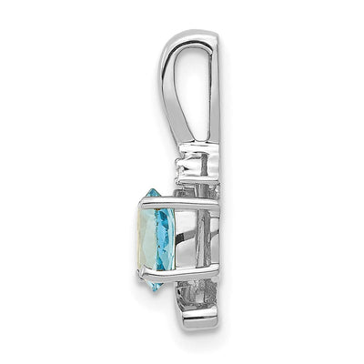 14K White Gold Blue Topaz and Diamond Pendant, 17 x 6mm