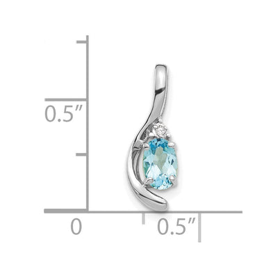 14K White Gold Blue Topaz and Diamond Pendant, 17 x 6mm