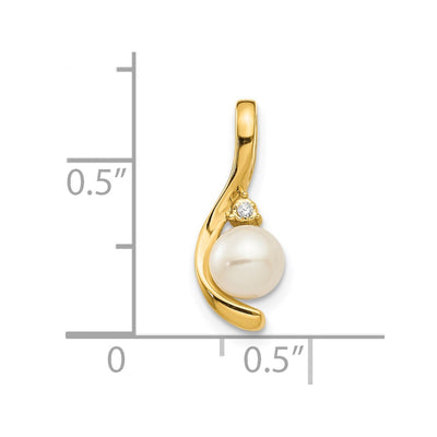 14K FW Cultured Pearl and Diamond Pendant, 17 x 7mm