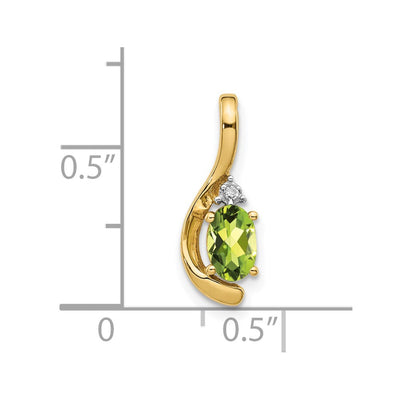 14K Peridot and Diamond Pendant, 17 x 6mm