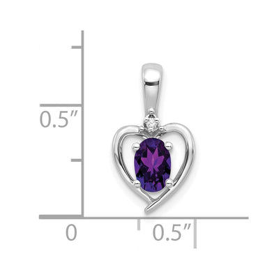 14K White Gold Amethyst and Diamond Heart Pendant, 17 x 10mm