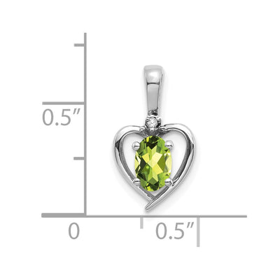 14K White Gold Peridot and Diamond Heart Pendant, 17 x 10mm