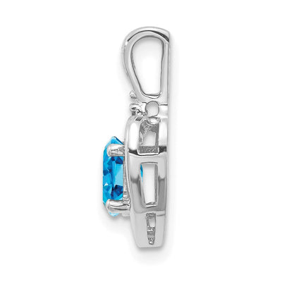 14K White Gold Blue Topaz and Diamond Heart Pendant, 17 x 10mm