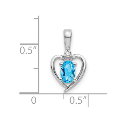 14K White Gold Blue Topaz and Diamond Heart Pendant, 17 x 10mm