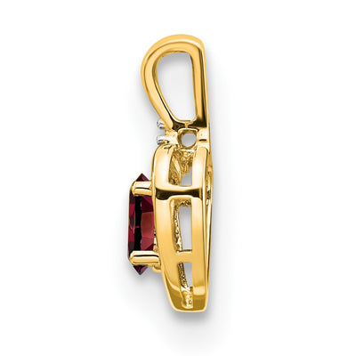 14K Garnet and Diamond Heart Pendant, 17 x 10mm