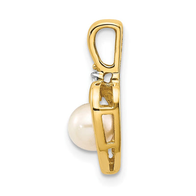 14K FW Cultured Pearl and Diamond Heart Pendant