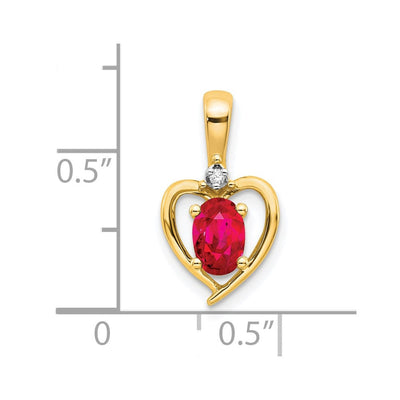 14K Ruby and Diamond Heart Pendant, 17 x 10mm