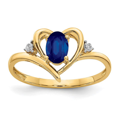 14K Sapphire and Diamond Heart Ring