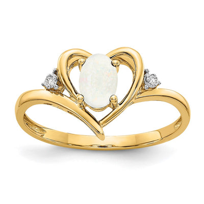 14K Opal and Diamond Heart Ring