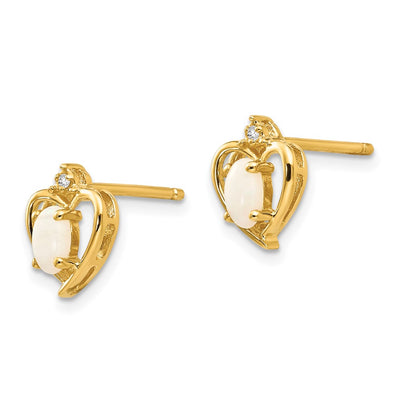 14K Opal and Diamond Heart Earrings