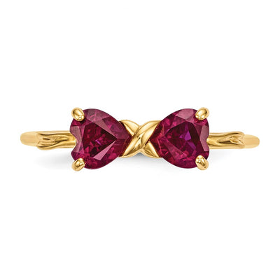 14K Gold Polished Created Ruby Bow Ring