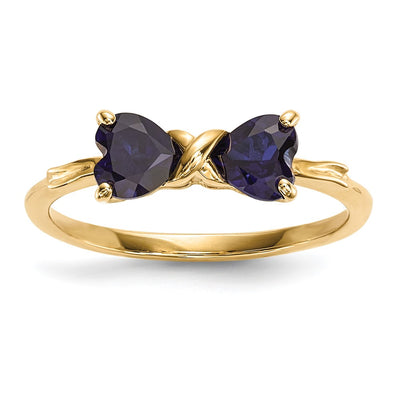 14K Gold Polished Created Sapphire Bow Ring