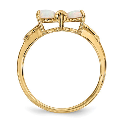 14K Gold Polished Created Opal Bow Ring