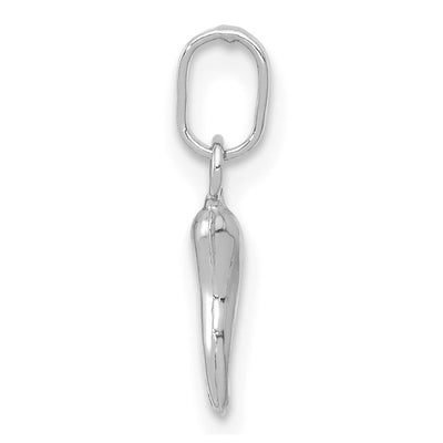 14K White Gold 3D Italian Horn Charm, 12 x 3mm