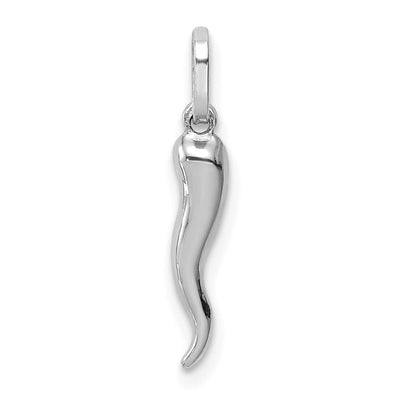 14K White Gold 3D Italian Horn Charm, 20 x 3mm