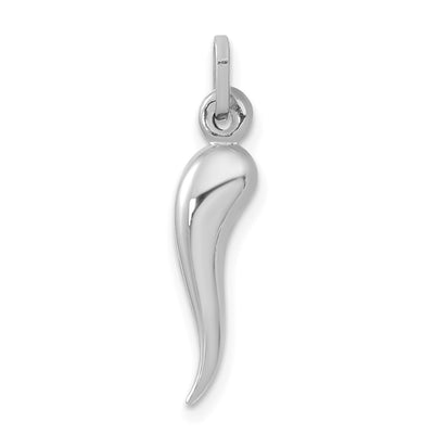 14K White Gold 3D Italian Horn Charm, 25 x 4.6mm