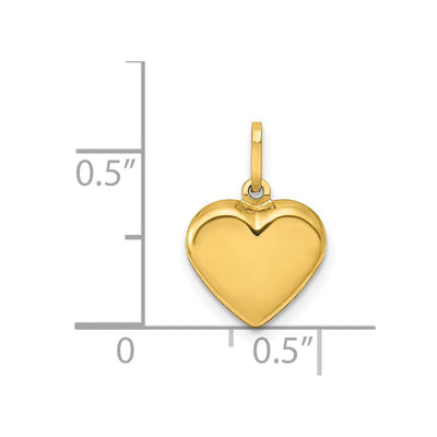 14K Polished 3-D Puffed Heart Pendant, 15 x 10mm