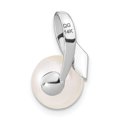 14K White Gold Button FWC Pearl Satin Finish Pendant Slide