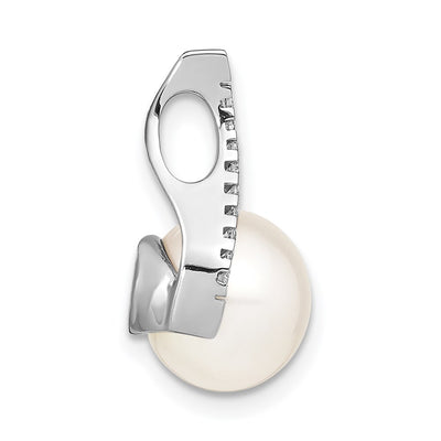 14K White Gold White Button FWC Pearl and Diamond Pendant