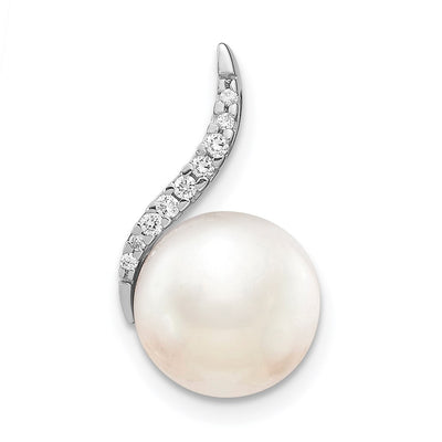 14K White Gold White Button FWC Pearl and Diamond Pendant