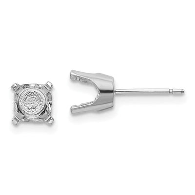 14K White Gold Round Stud Earring Mounting w/backs, 6.5 x 6.5mm