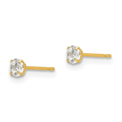 14K Round CZ Post Earrings, 3 x 3mm