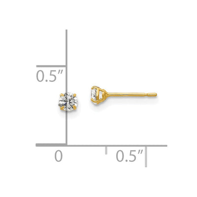 14K Round CZ Post Earrings, 3 x 3mm
