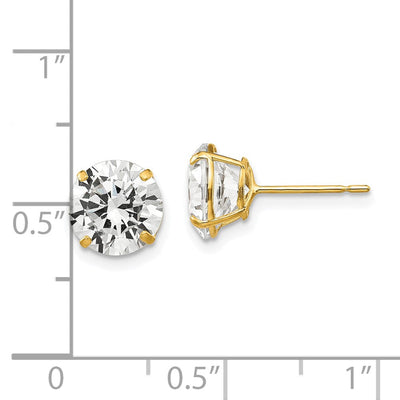 14K Round CZ Post Earrings, 9 x 9mm