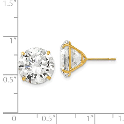 14K Round CZ Post Earrings, 13 x 13mm