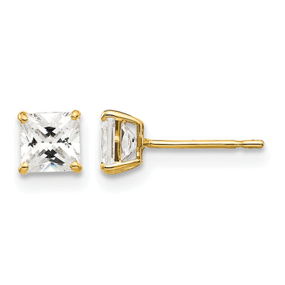 14K Square CZ Post Earrings, 4 x 4mm