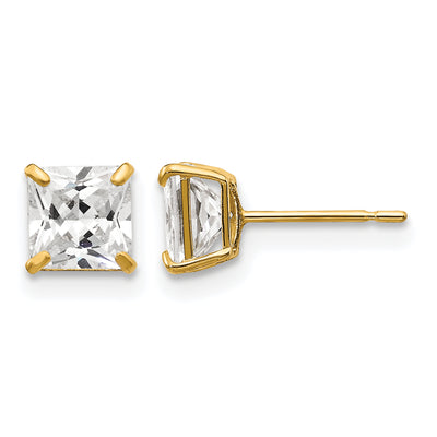 14K Square CZ Post Earrings, 5 x 5mm
