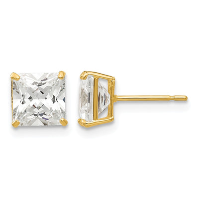 14K Square CZ Post Earrings, 6 x 6mm