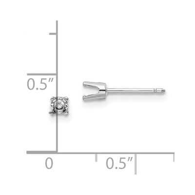 14K White Gold Round Stud Earring Mounting w/backs, 3 x 3mm