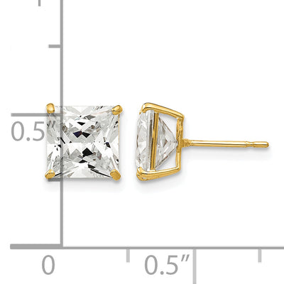 14K Square CZ Post Earrings, 7 x 8mm
