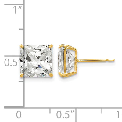 14K Square CZ Post Earrings, 9 x 9mm