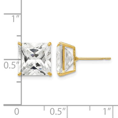 14K Square CZ Post Earrings, 10 x 10mm